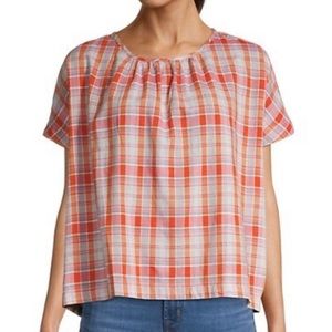 Madewell Plaid Shirred-Neck Boxy Top